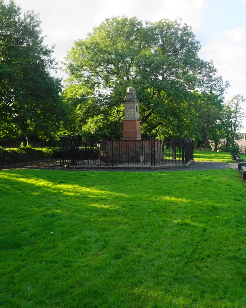 Farnworth Park lawns and the Thomas Barnes memorial